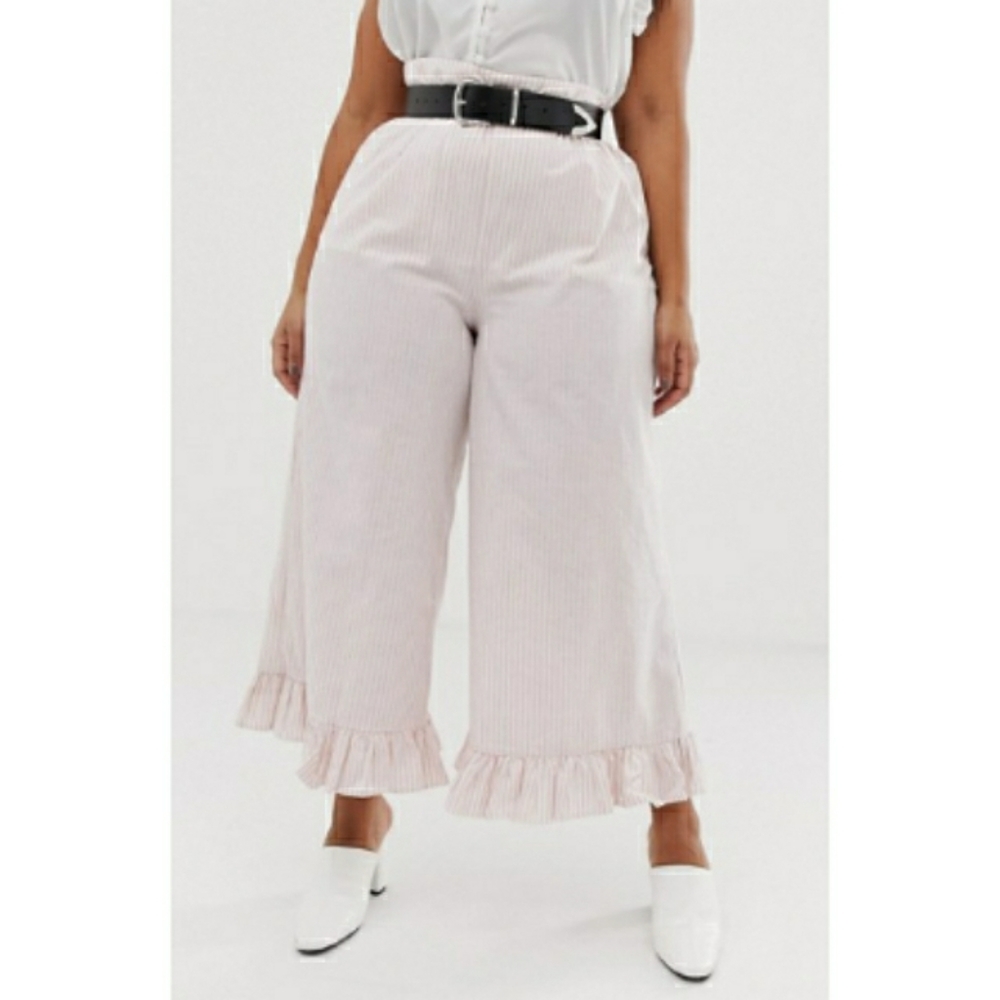 Lost Ink ASOS Wide Leg Ruffle Frill Hem Striped - Picture 2 of 10